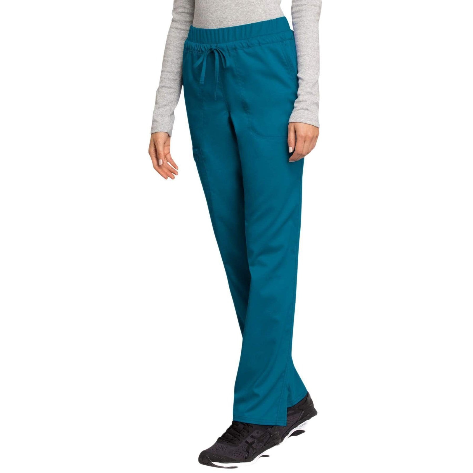 Cherokee Workwear Revolution WW105 Scrubs Pants Women's Mid Rise Tapered Leg Drawstring Caribbean Blue