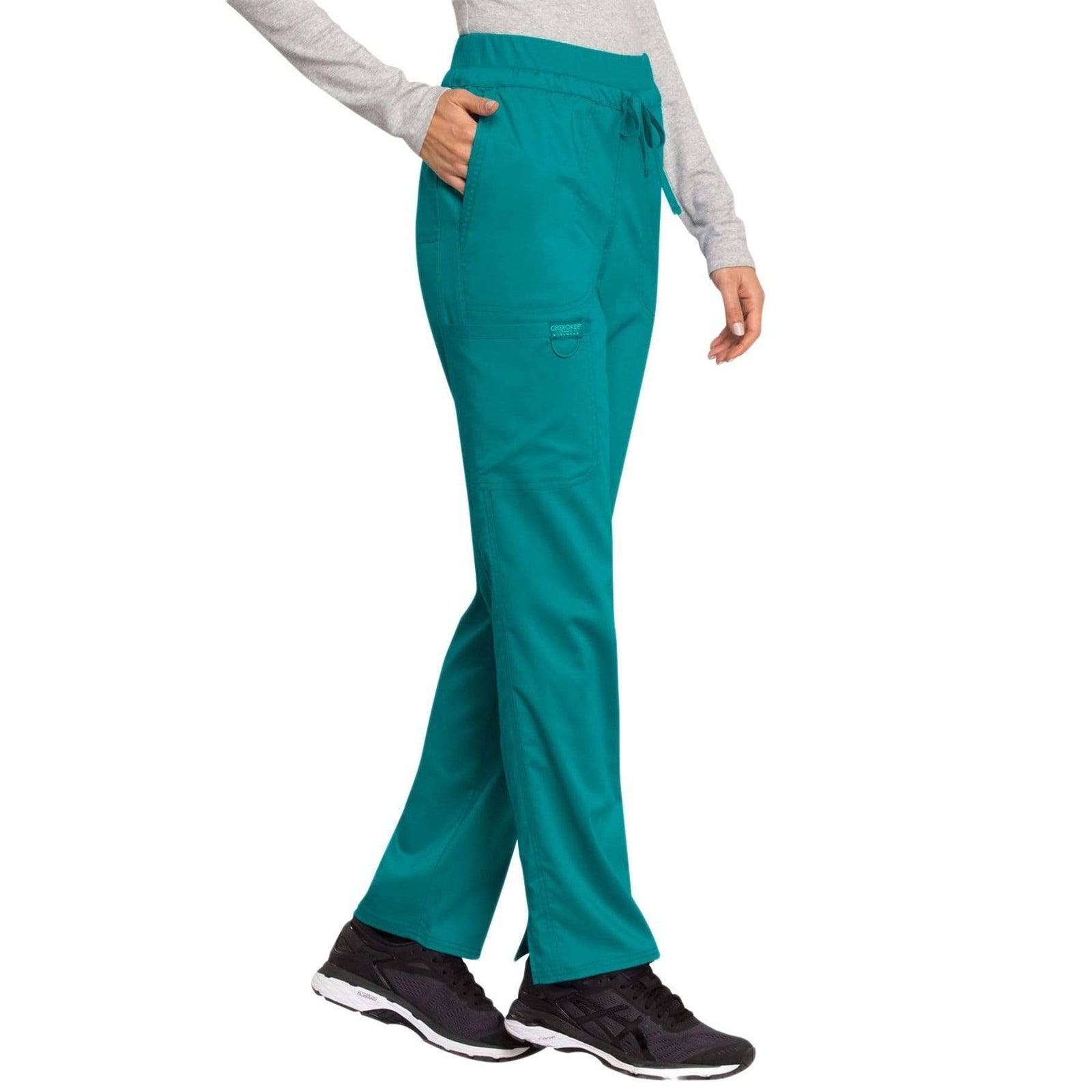 Cherokee Workwear Revolution WW105 Scrubs Pants Women's Mid Rise Tapered Leg Drawstring Teal Blue