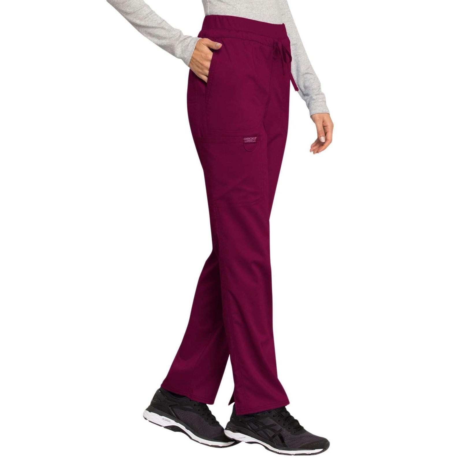 Cherokee Workwear Revolution WW105 Scrubs Pants Women's Mid Rise Tapered Leg Drawstring Wine