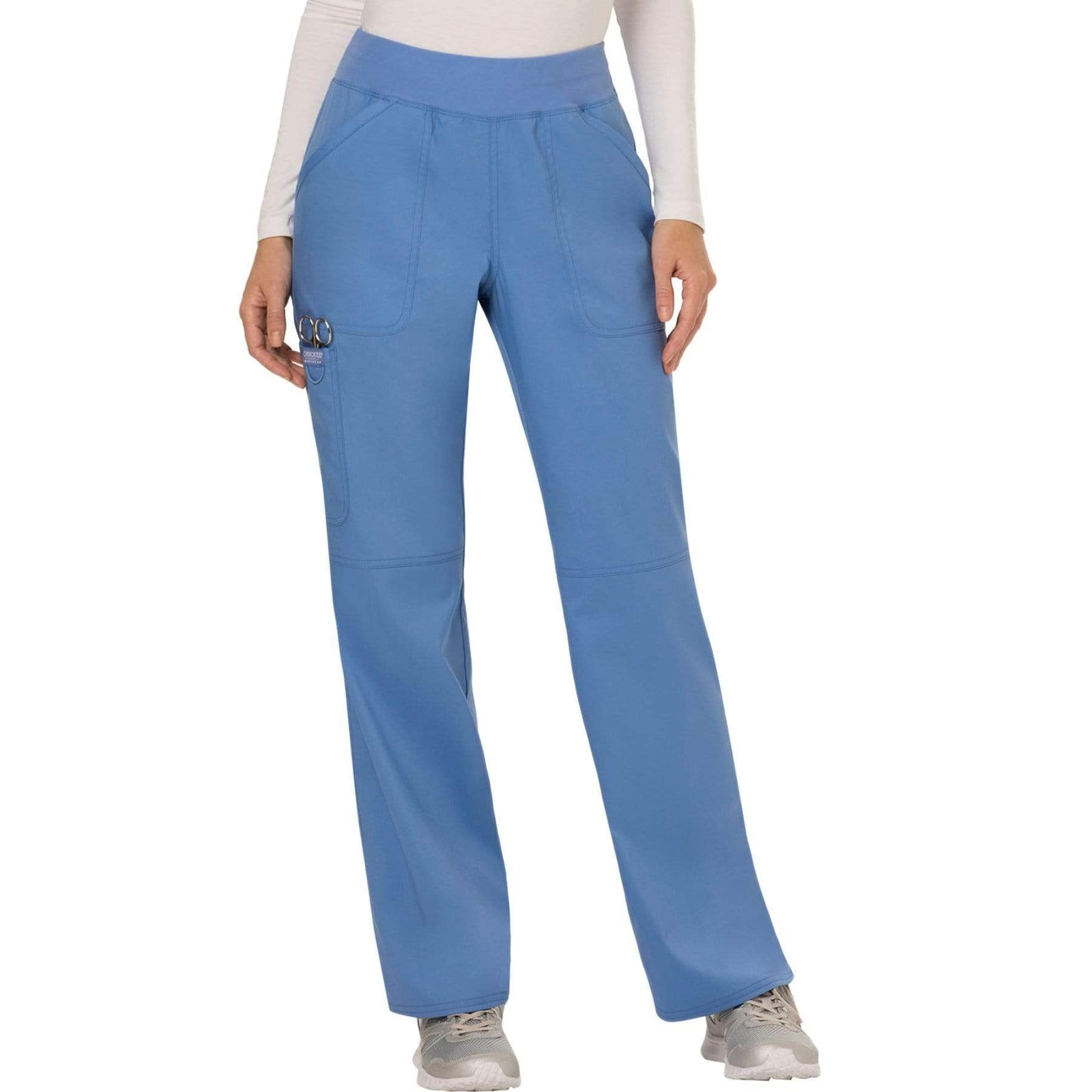 Cherokee Workwear Revolution WW110 Scrubs Pants Women's Mid Rise Straight Leg Pull-on Ceil Blue