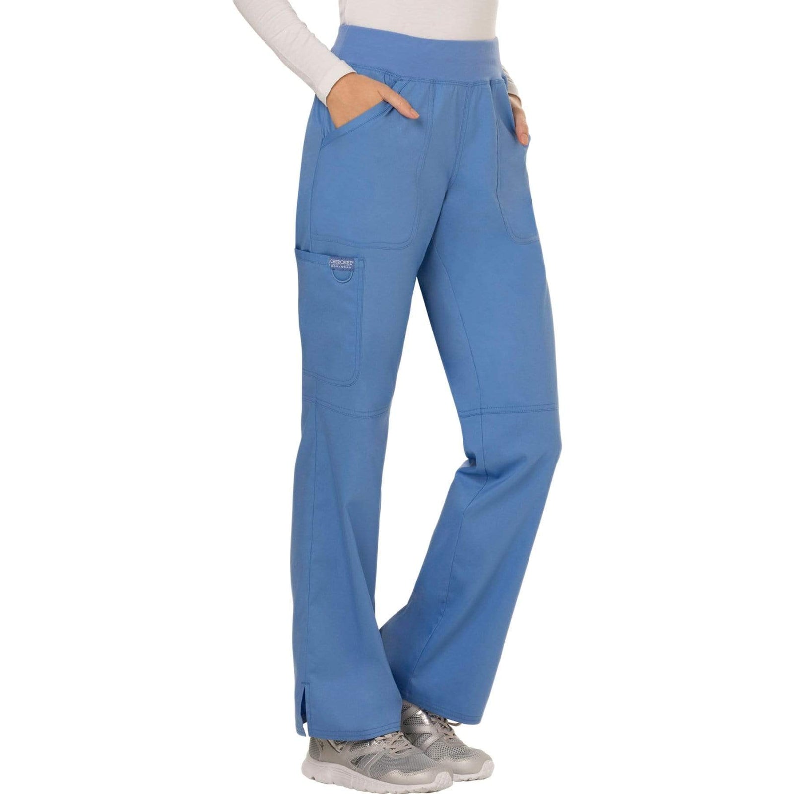 Cherokee Workwear Revolution WW110 Scrubs Pants Women's Mid Rise Straight Leg Pull-on Ceil Blue