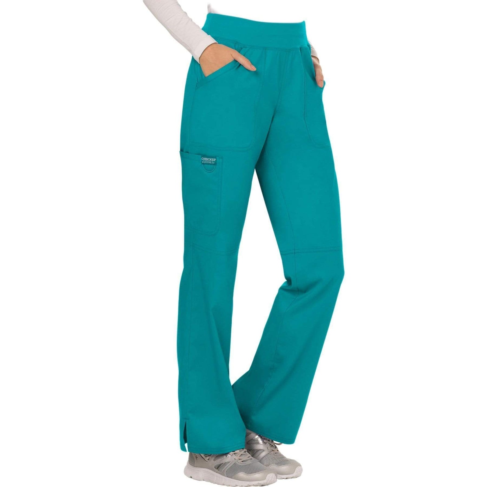 Cherokee Workwear Revolution WW110 Scrubs Pants Women's Mid Rise Straight Leg Pull-on Teal Blue