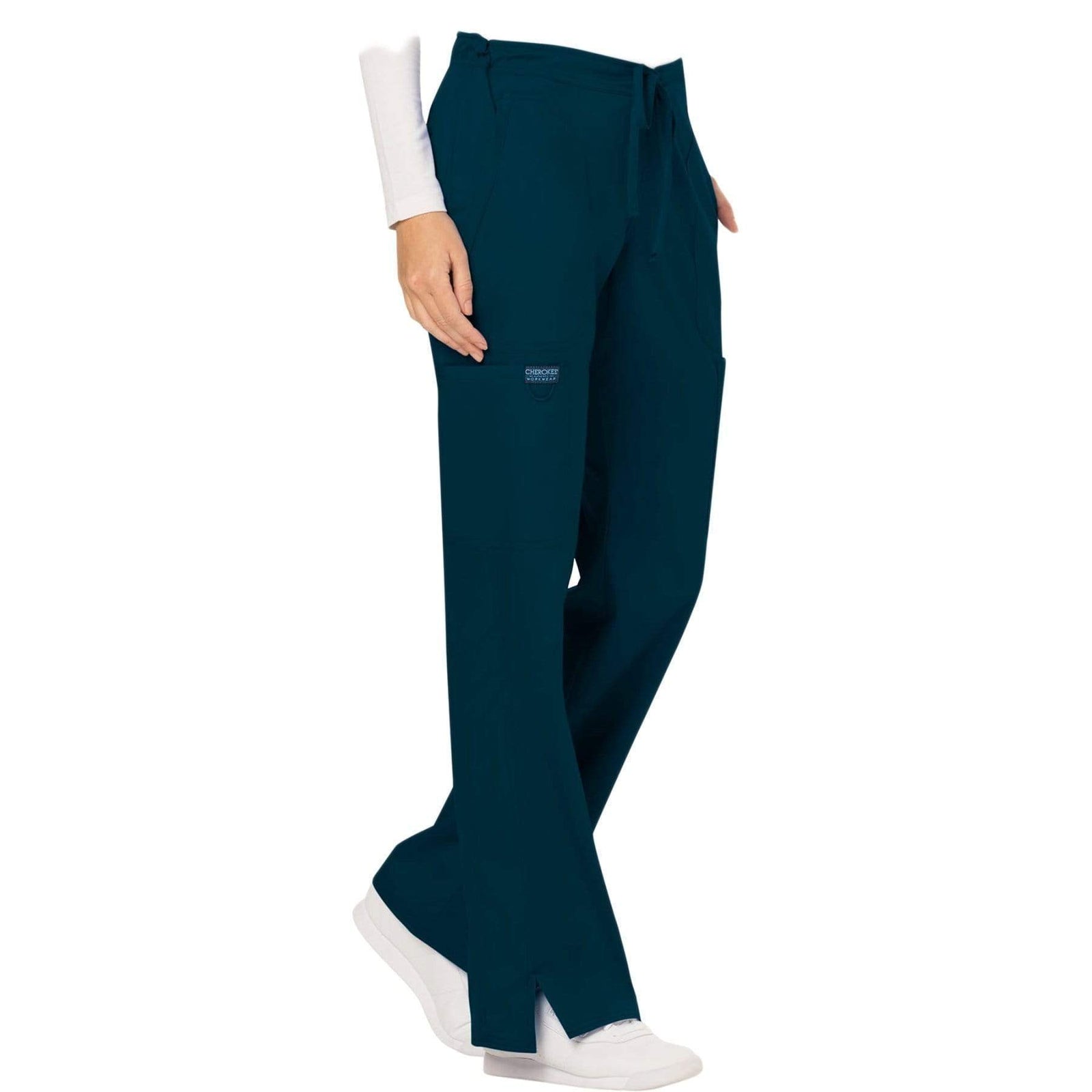 Cherokee Workwear Revolution WW120 Scrubs Pants Women's Mid Rise Flare Drawstring Caribbean Blue