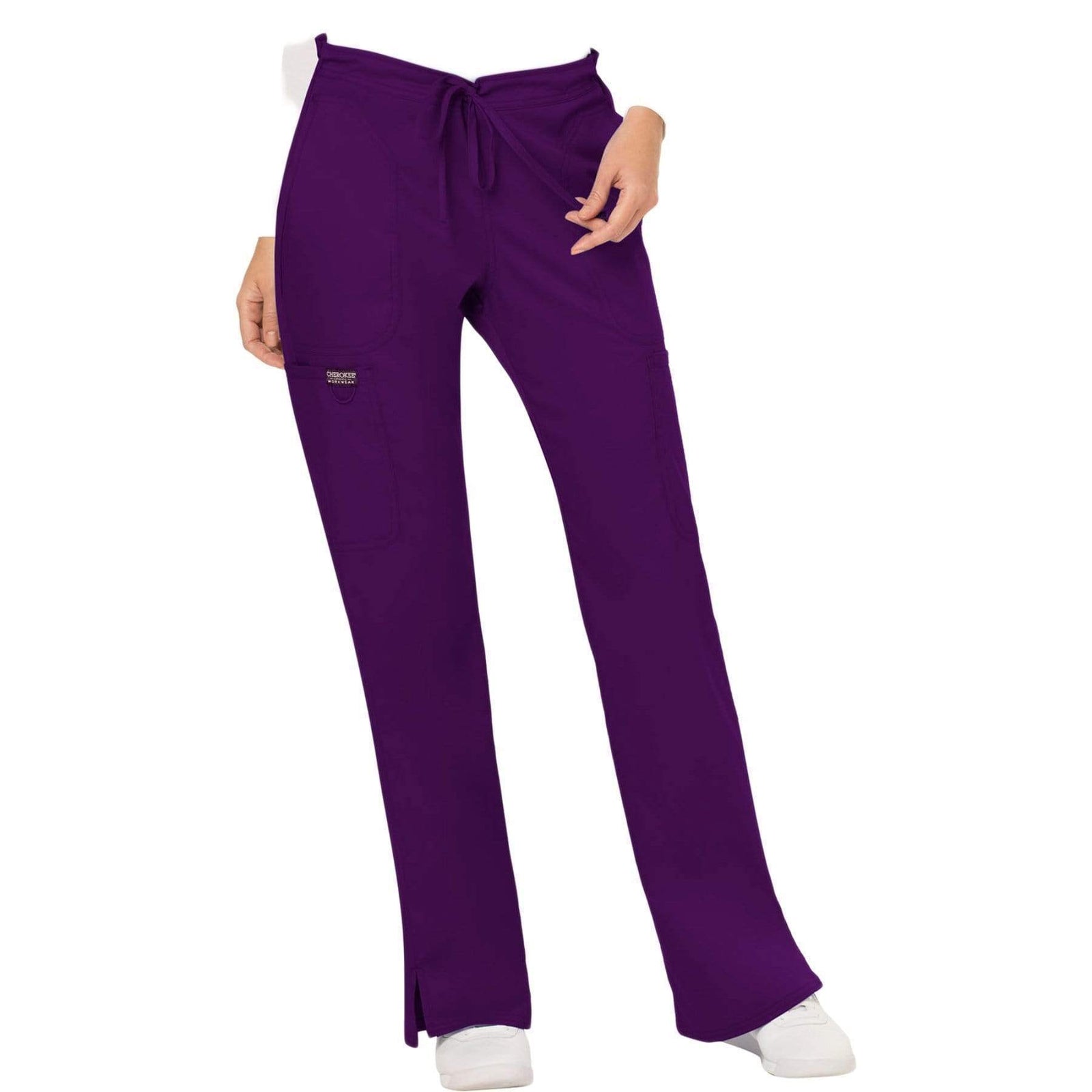 Cherokee Workwear Revolution WW120 Scrubs Pants Women's Mid Rise Flare Drawstring Eggplant