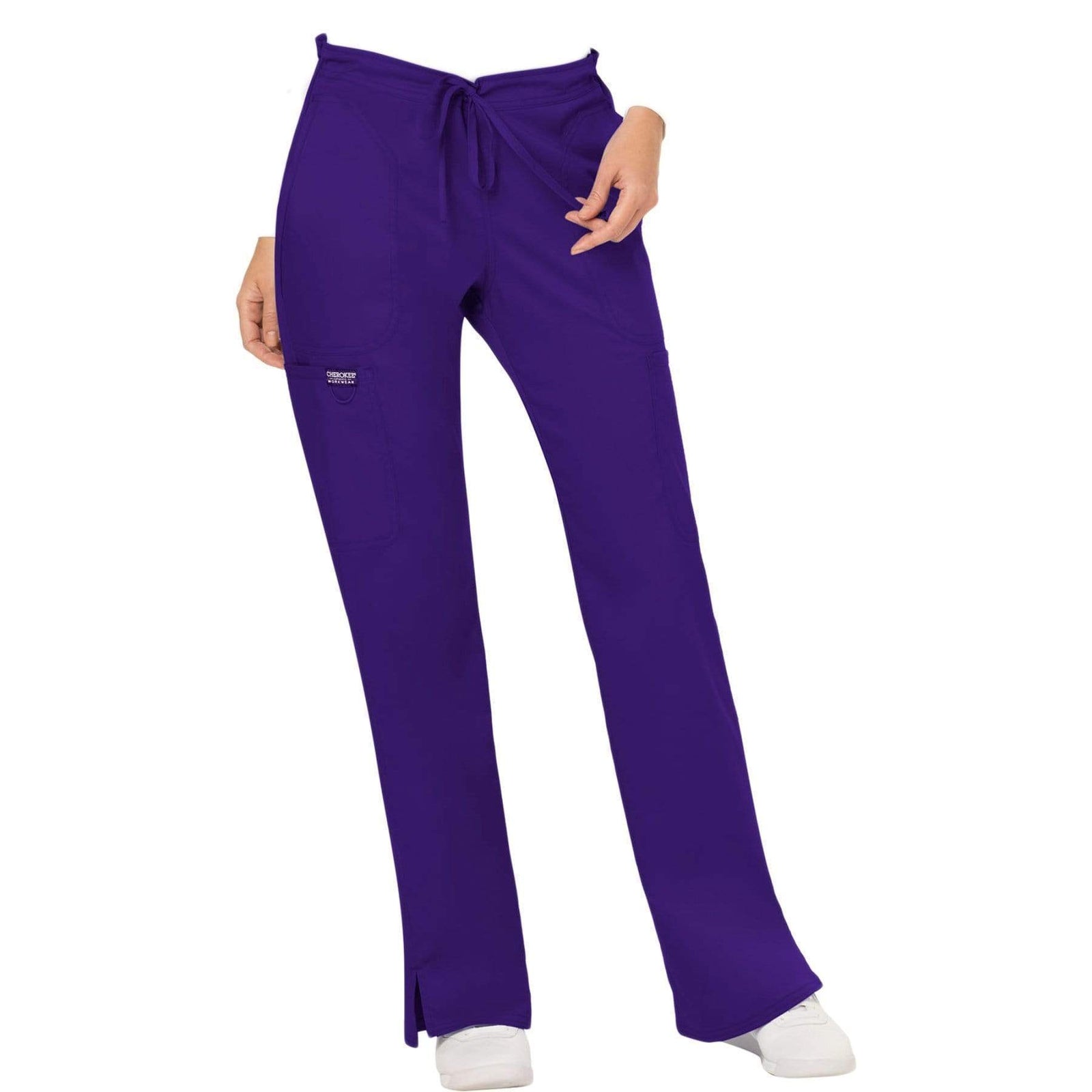 Cherokee Workwear Revolution WW120 Scrubs Pants Women's Mid Rise Flare Drawstring Grape