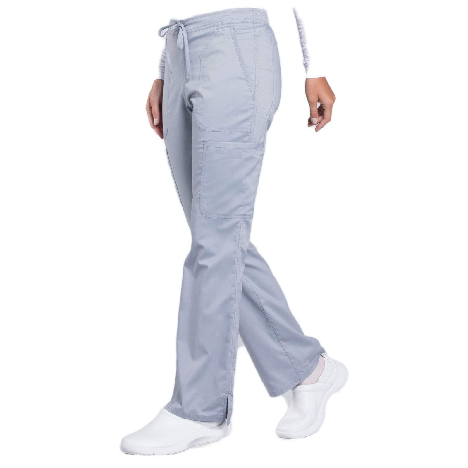 Cherokee Workwear Revolution WW120 Scrubs Pants Women's Mid Rise Flare Drawstring Grey