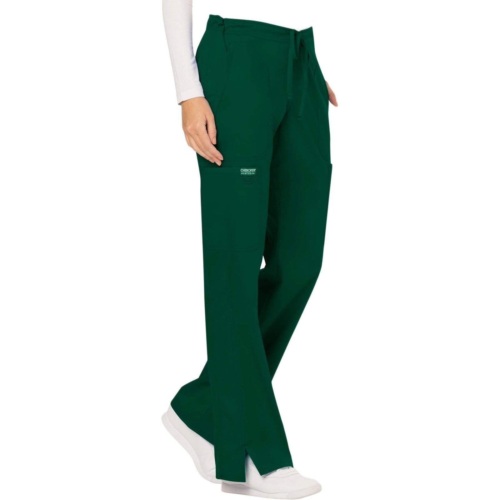 Cherokee Workwear Revolution WW120 Scrubs Pants Women's Mid Rise Flare Drawstring Hunter Green