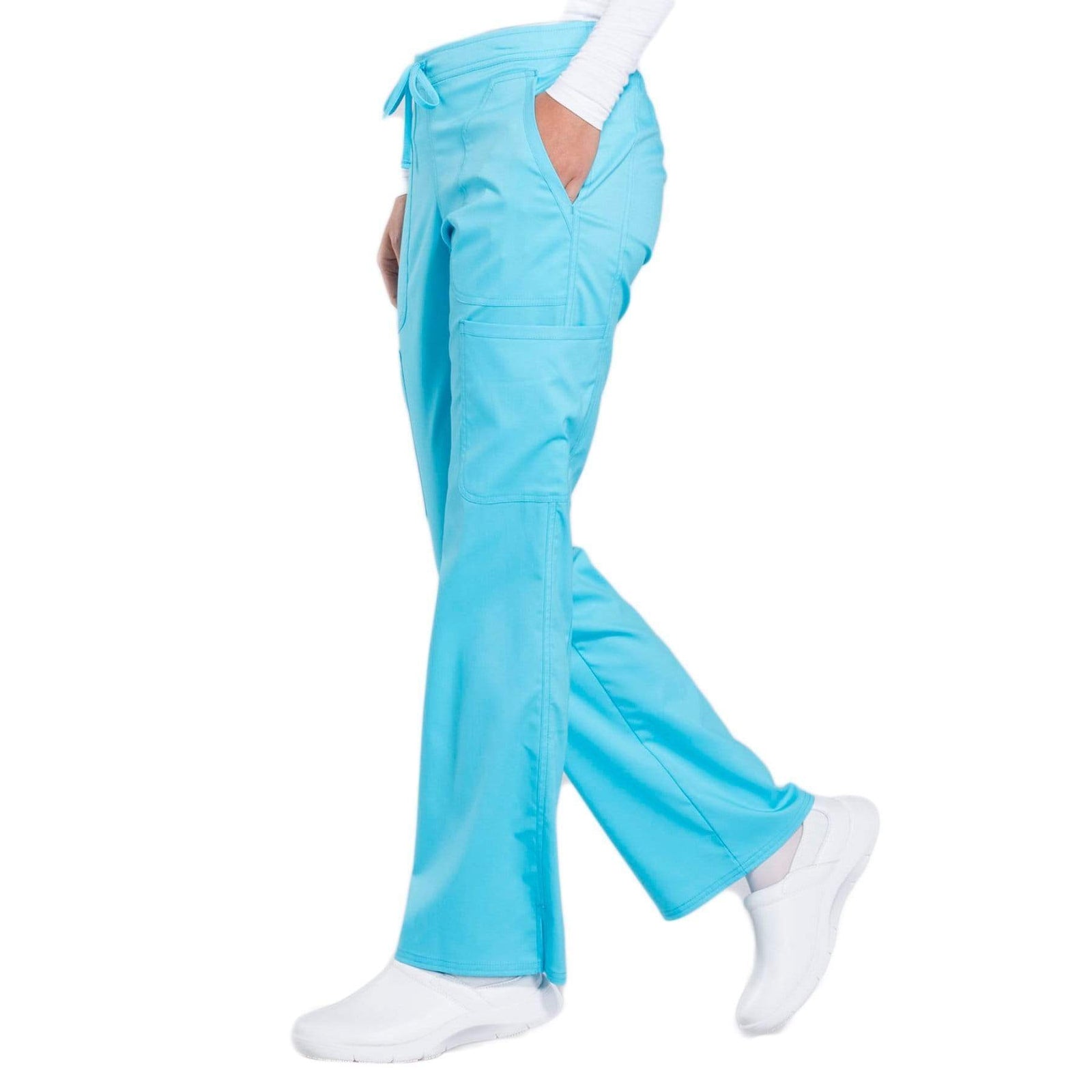 Cherokee Workwear Revolution WW120 Scrubs Pants Women's Mid Rise Flare Drawstring Turquoise