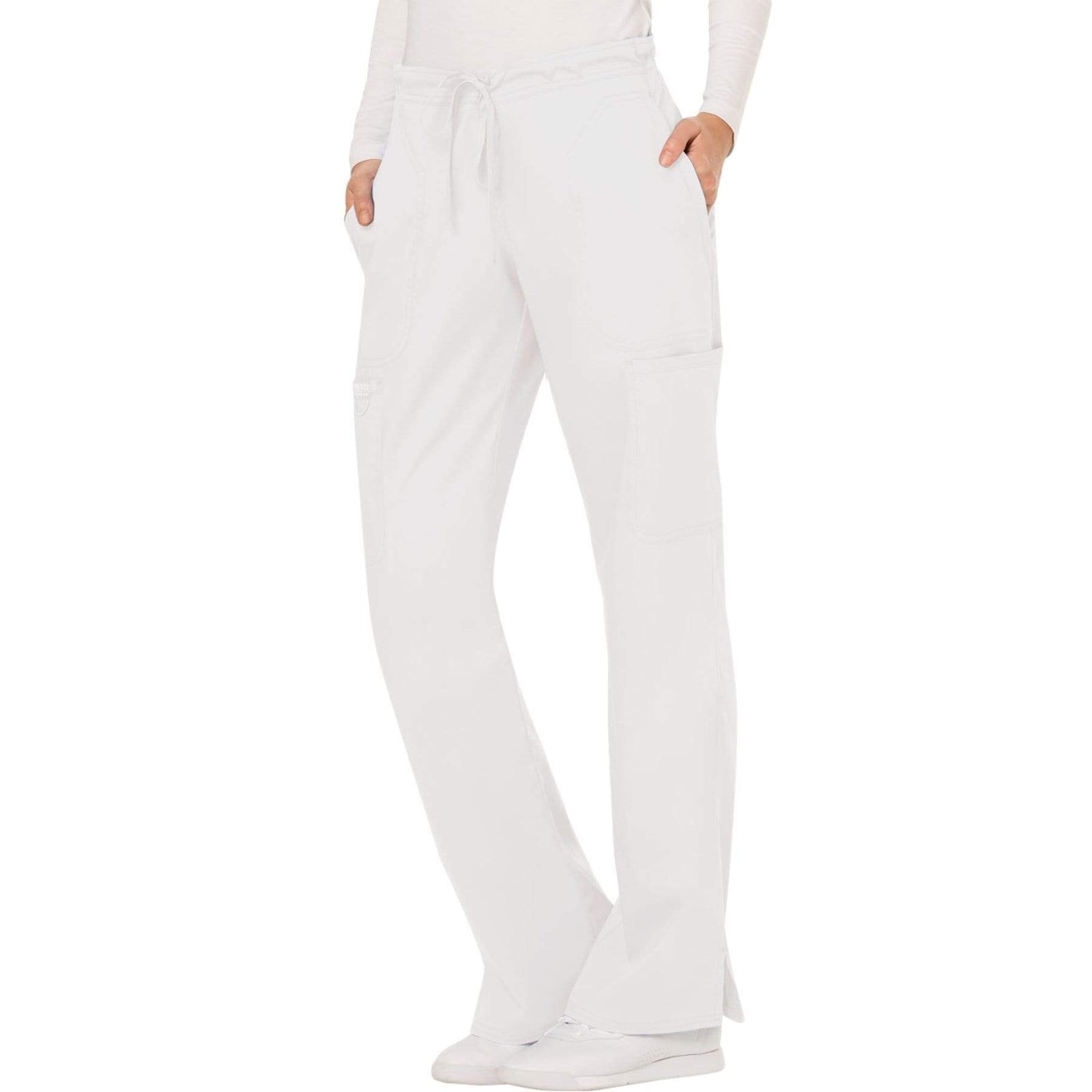 Cherokee Workwear Revolution WW120 Scrubs Pants Women's Mid Rise Flare Drawstring White