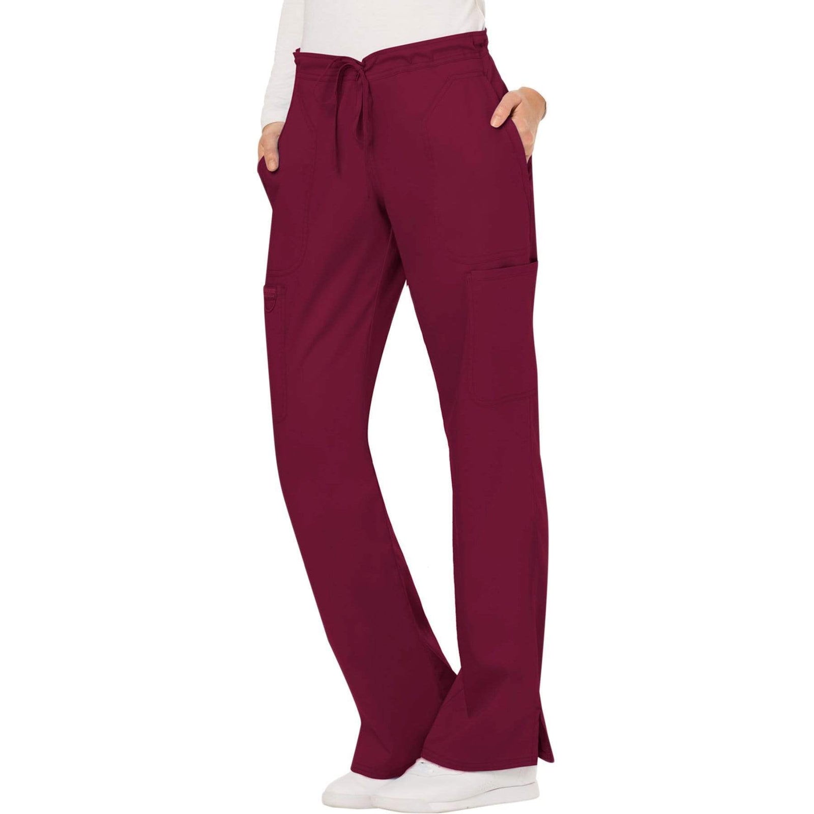 Cherokee Workwear Revolution WW120 Scrubs Pants Women's Mid Rise Flare Drawstring Wine