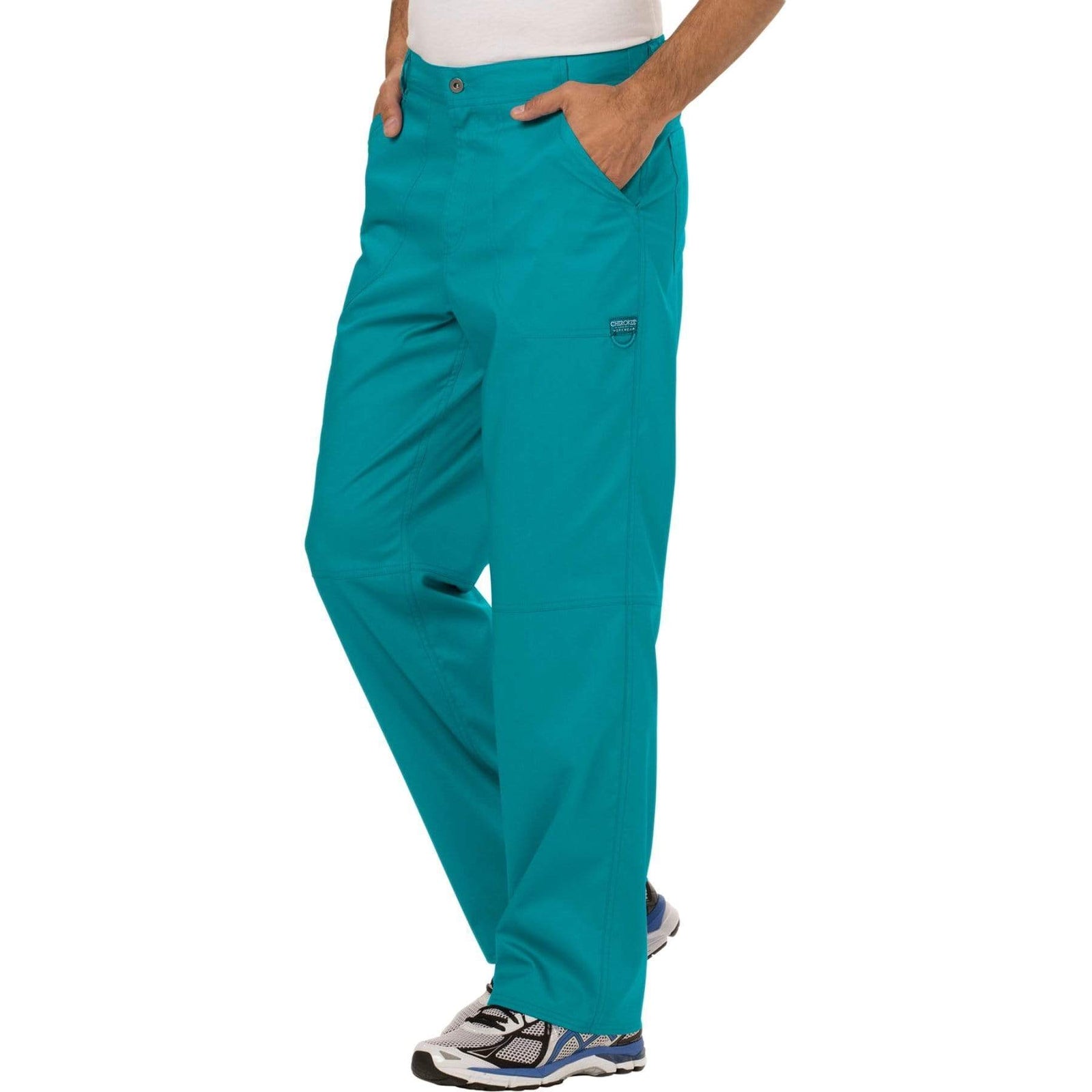 Cherokee Workwear Revolution WW140 Scrubs Pants Men's Fly Front Teal Blue