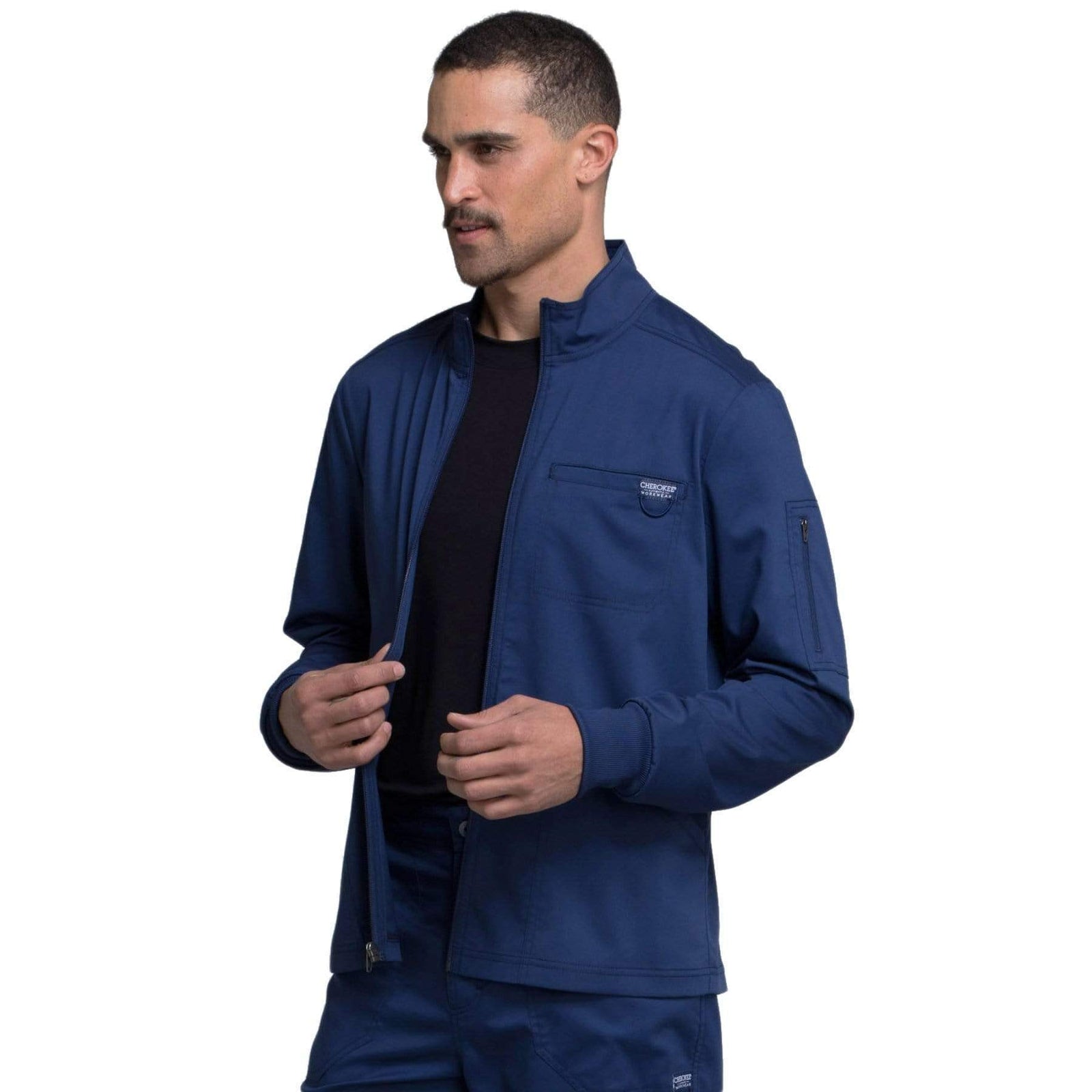 Cherokee Workwear Revolution WW320 Scrubs Jacket Men's Zip Front Navy