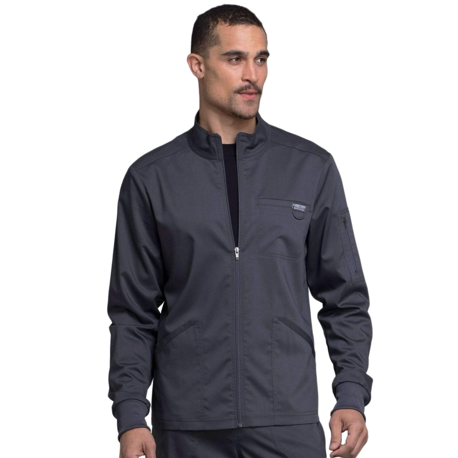 Cherokee Workwear Revolution WW320 Scrubs Jacket Men's Zip Front Pewter