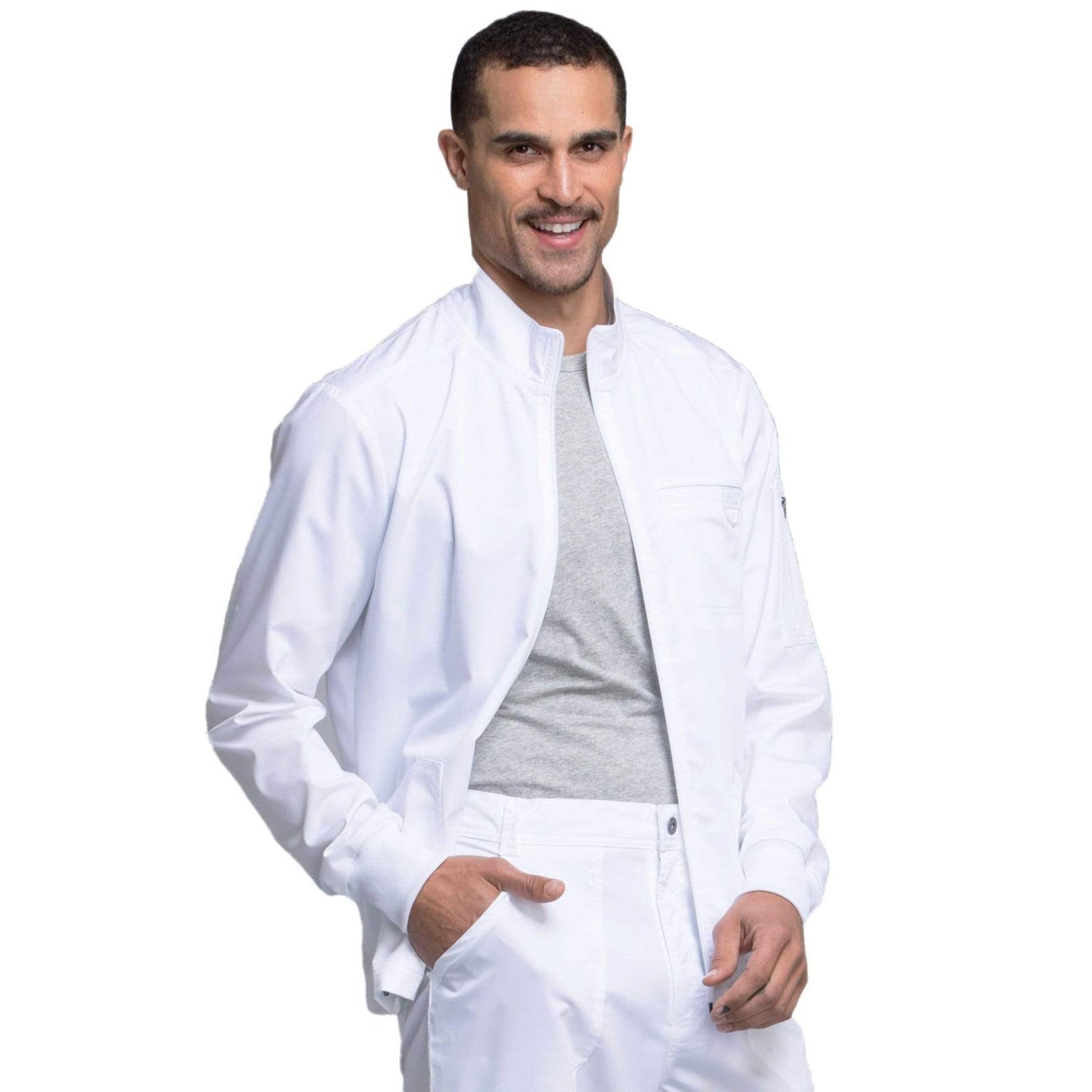 Cherokee Workwear Revolution WW320 Scrubs Jacket Men's Zip Front White