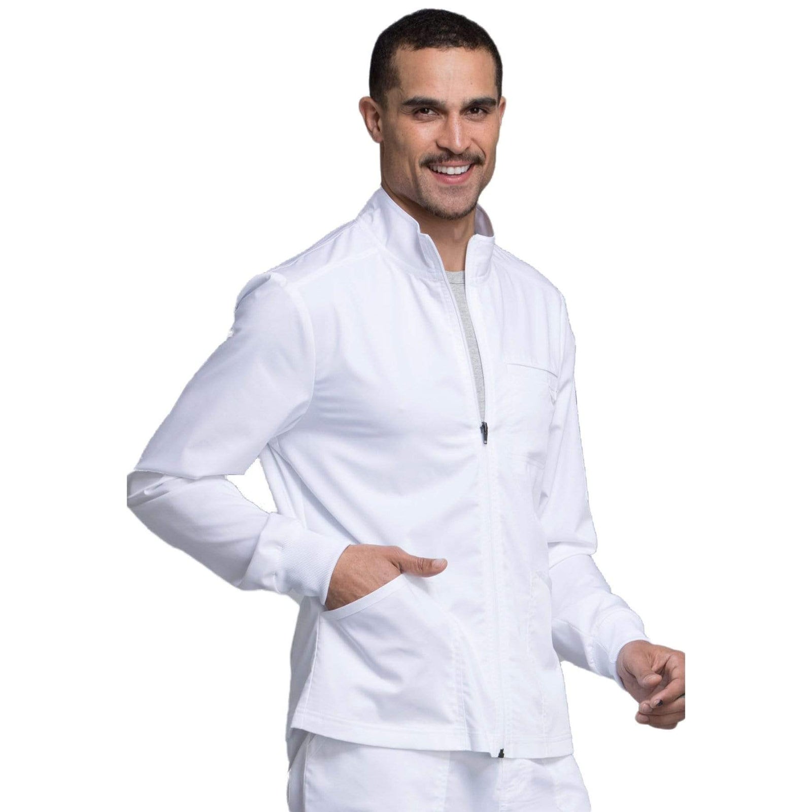 Cherokee Workwear Revolution WW320 Scrubs Jacket Men's Zip Front White