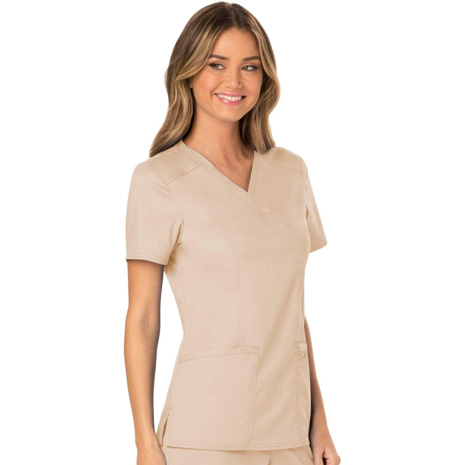 Cherokee Workwear Revolution WW610 Scrubs Top Women's Mock Wrap Khaki