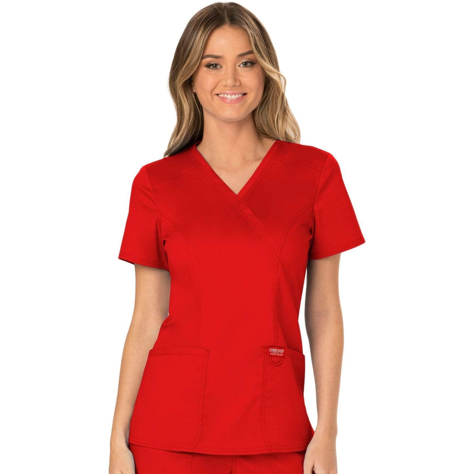 Cherokee Workwear Revolution WW610 Scrubs Top Women's Mock Wrap Red