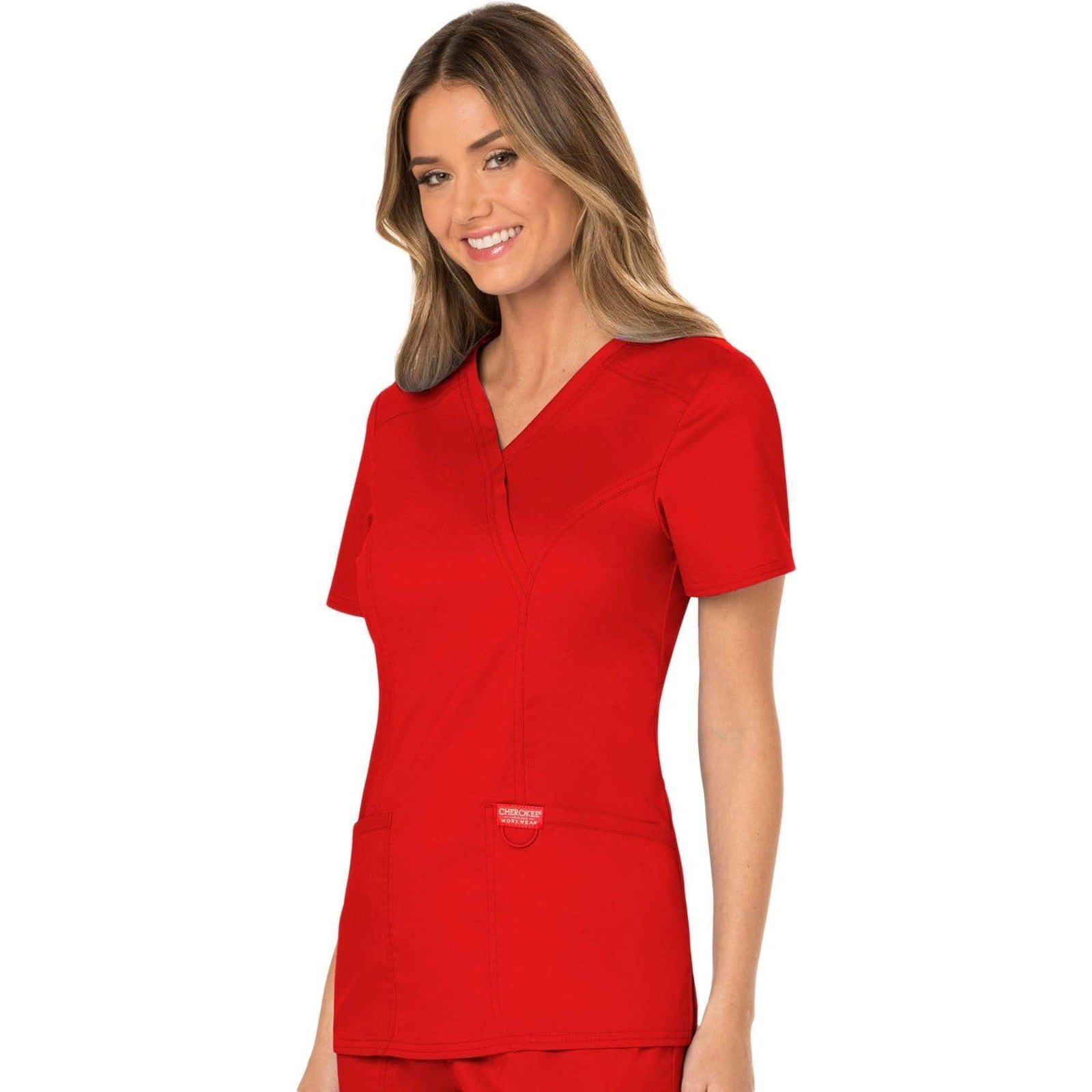 Cherokee Workwear Revolution WW610 Scrubs Top Women's Mock Wrap Red