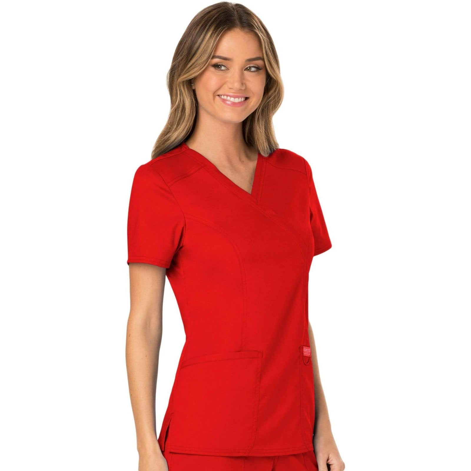 Cherokee Workwear Revolution WW610 Scrubs Top Women's Mock Wrap Red