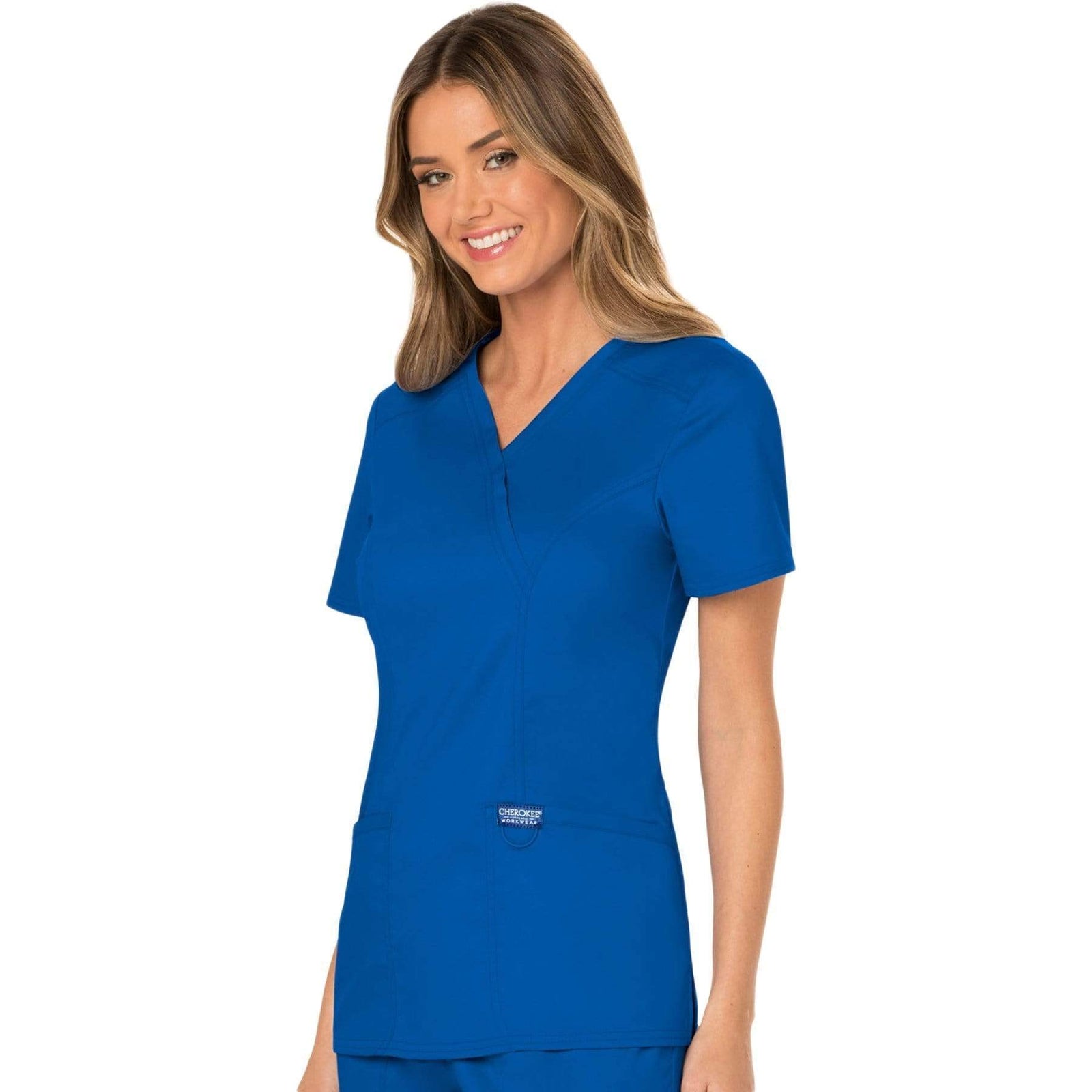 Cherokee Workwear Revolution WW610 Scrubs Top Women's Mock Wrap Royal