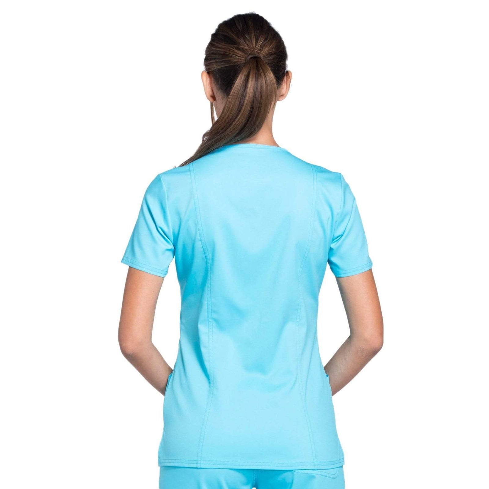 Cherokee Workwear Revolution WW610 Scrubs Top Women's Mock Wrap Turquoise
