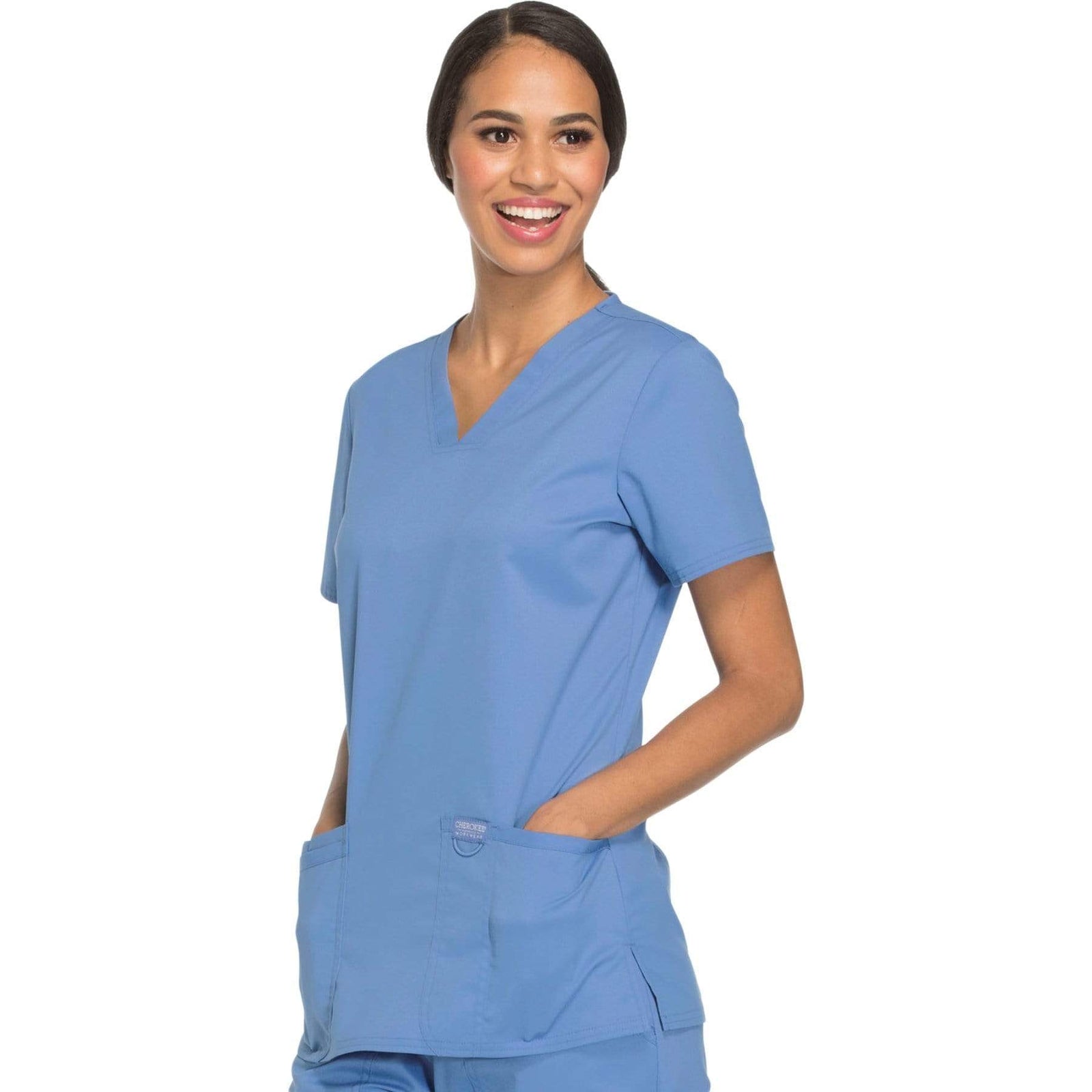 Cherokee Workwear Revolution WW620 Scrubs Top Women's V-Neck Ceil Blue