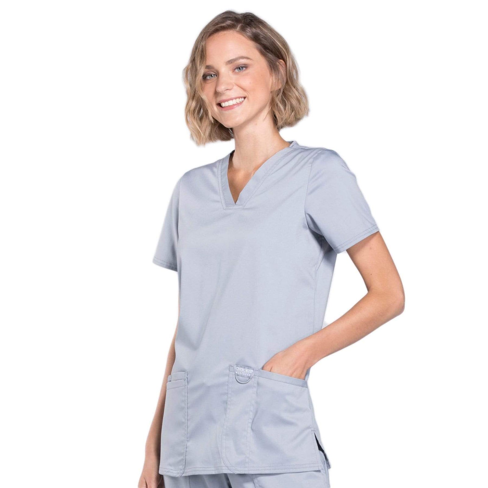 Cherokee Workwear Revolution WW620 Scrubs Top Women's V-Neck Grey