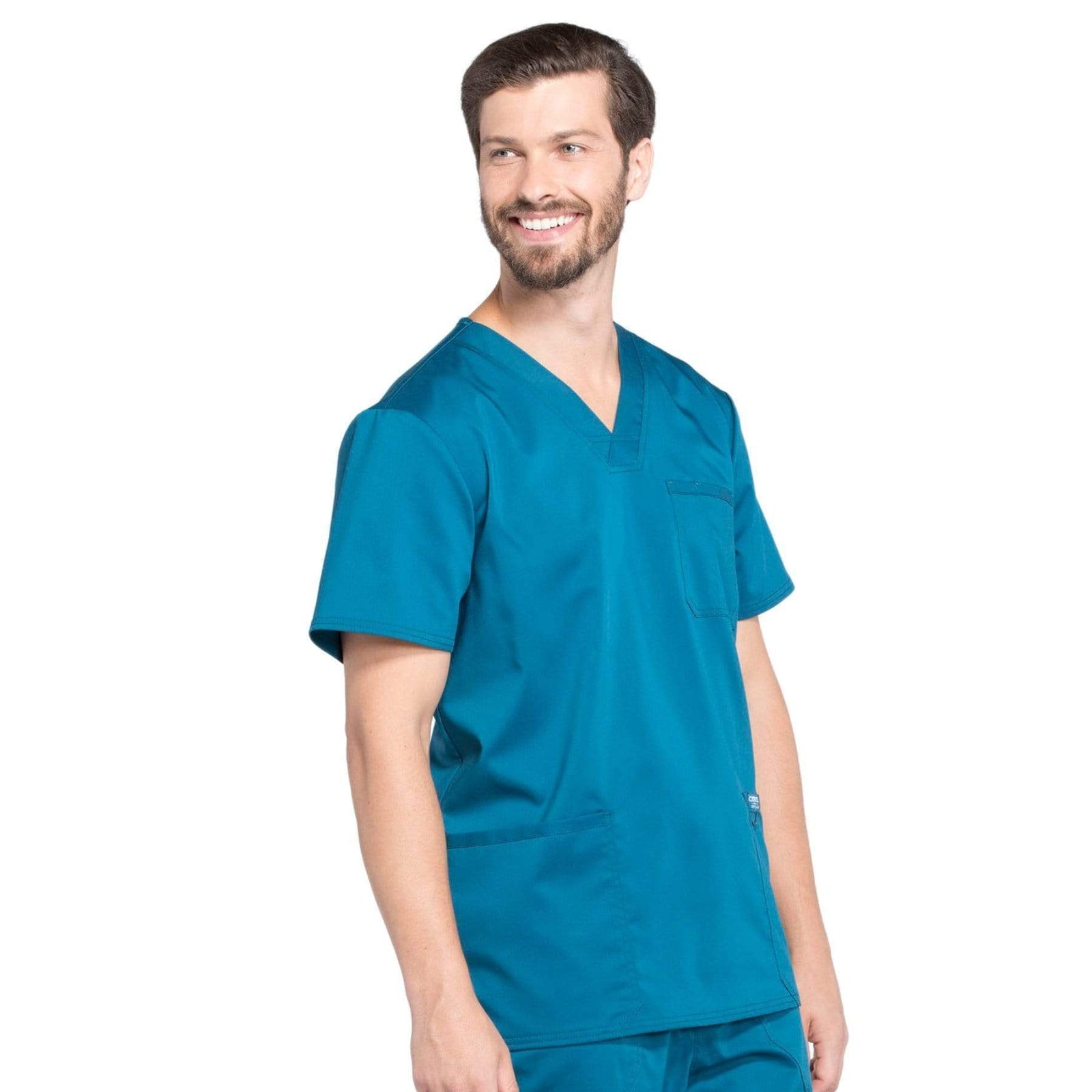 Cherokee Workwear Revolution WW670 Scrubs Top Men's V-Neck Caribbean Blue