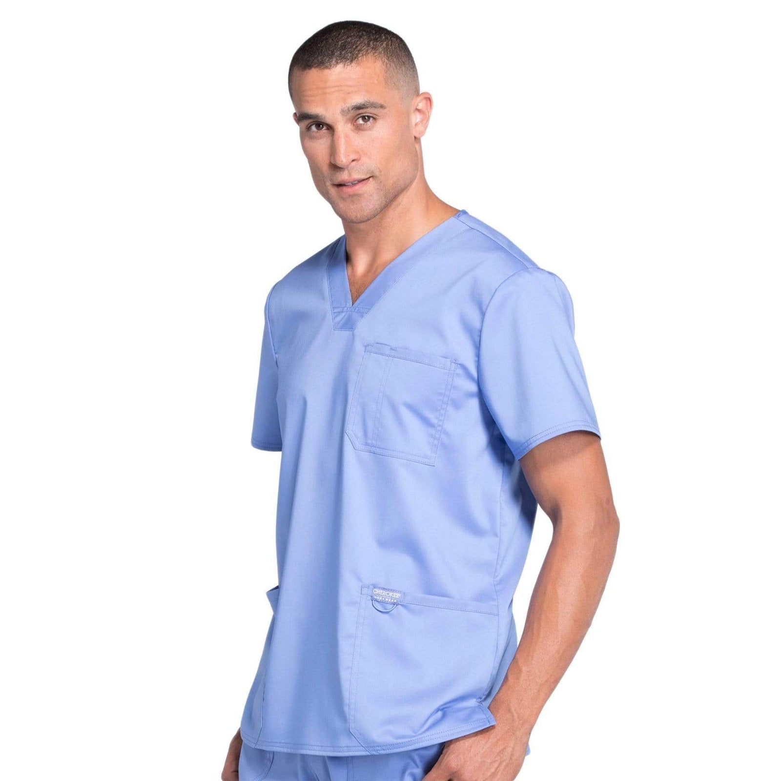 Cherokee Workwear Revolution WW670 Scrubs Top Men's V-Neck Ceil Blue