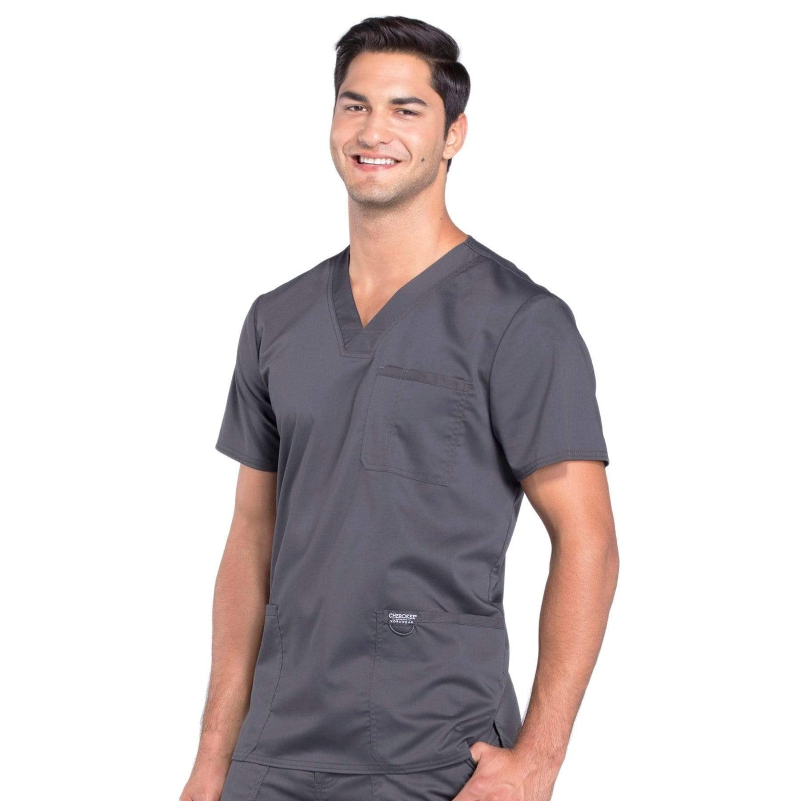 Cherokee Workwear Revolution WW670 Scrubs Top Men's V-Neck Pewter