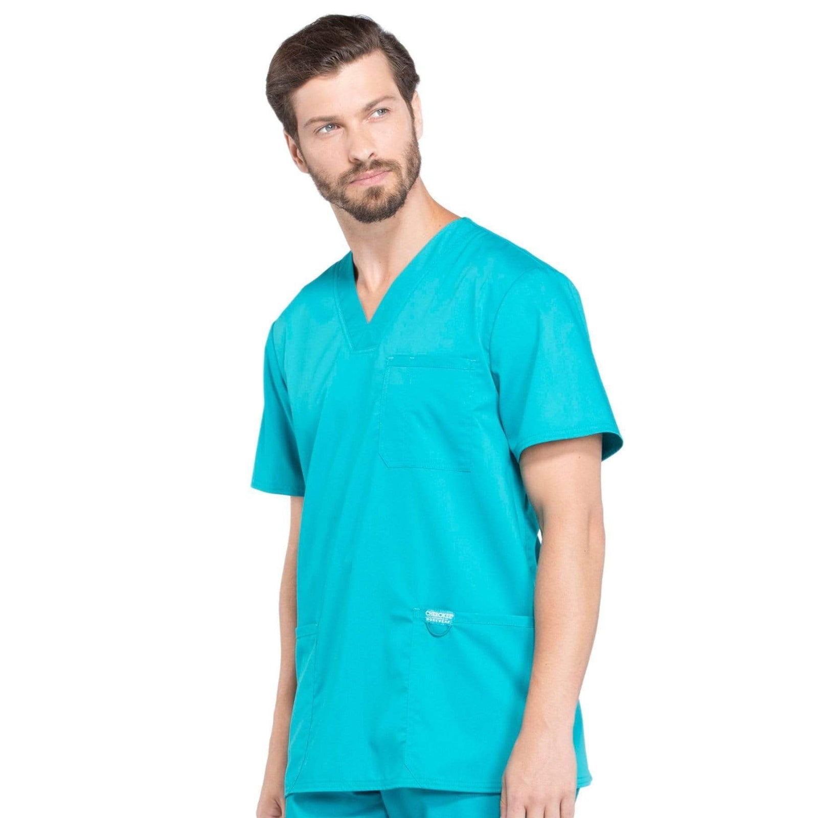 Cherokee Workwear Revolution WW670 Scrubs Top Men's V-Neck Teal Blue