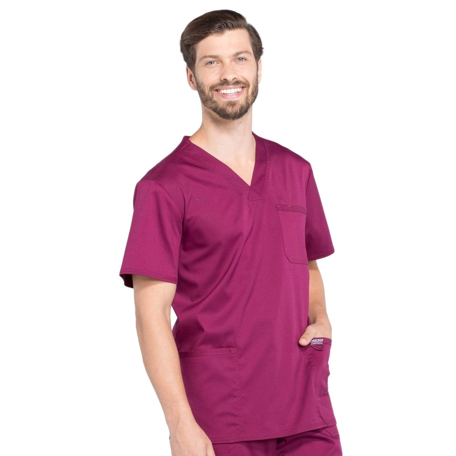 Cherokee Workwear Revolution WW670 Scrubs Top Men's V-Neck Wine