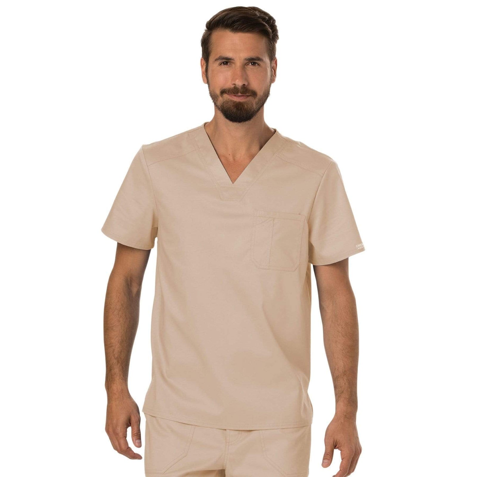 Cherokee Workwear Revolution WW690 Scrubs Top Men's V-Neck Khaki