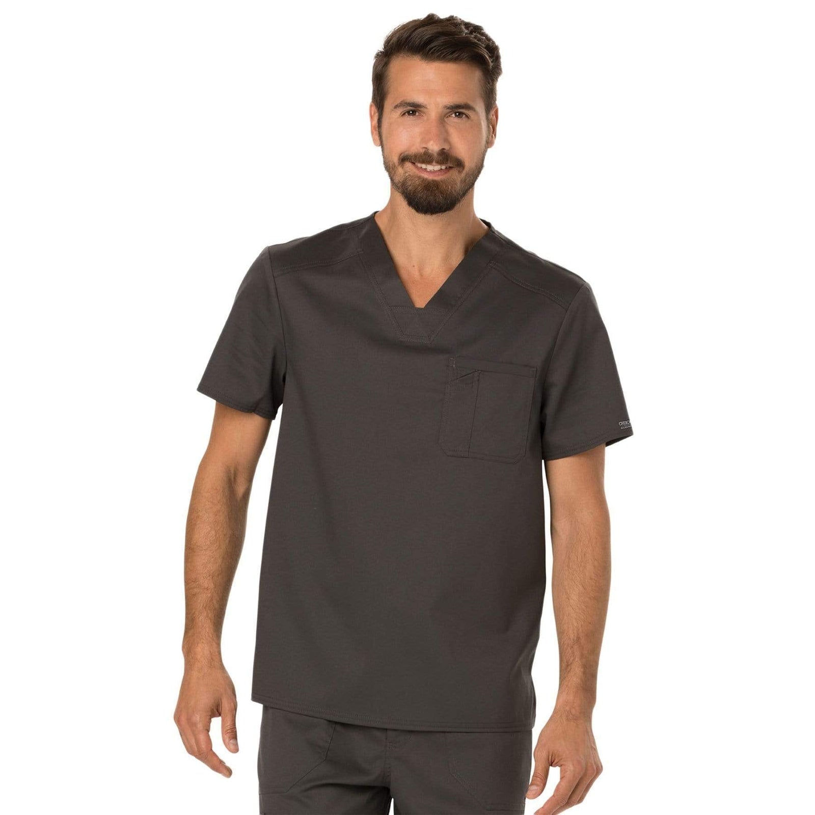 Cherokee Workwear Revolution WW690 Scrubs Top Men's V-Neck Pewter