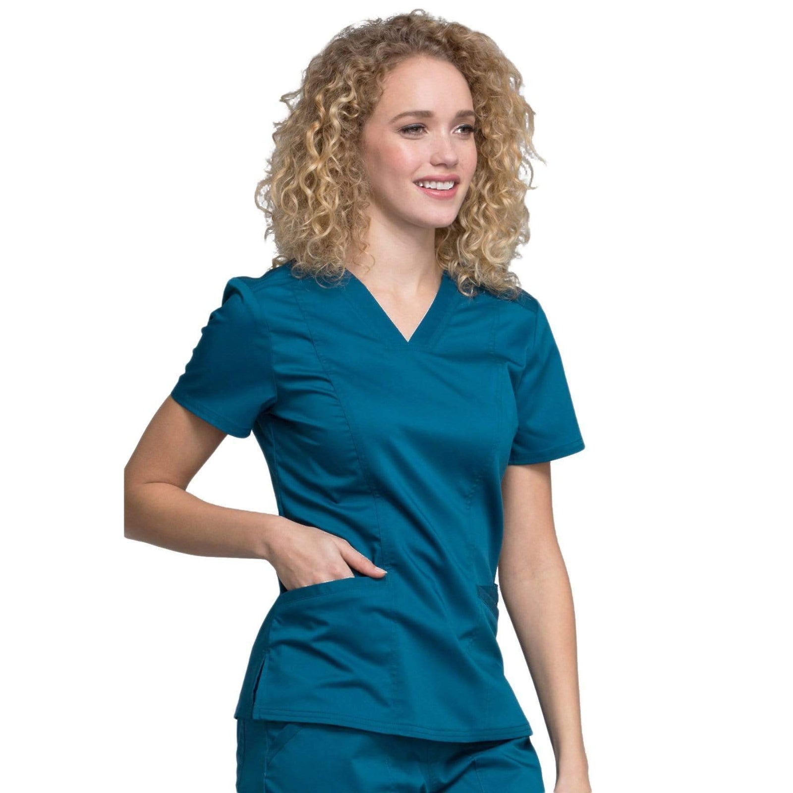 Cherokee Workwear Revolution WW710 Scrubs Top Women's V-Neck Caribbean Blue