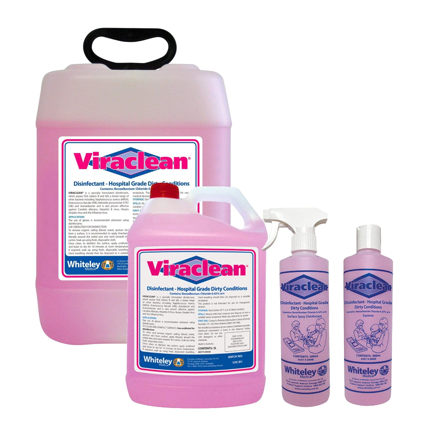 Whiteley Medical Disinfectant Liquid 500ml T/Spray Viraclean Hospital Grade Disinfectant - Effective Against COVID-19
