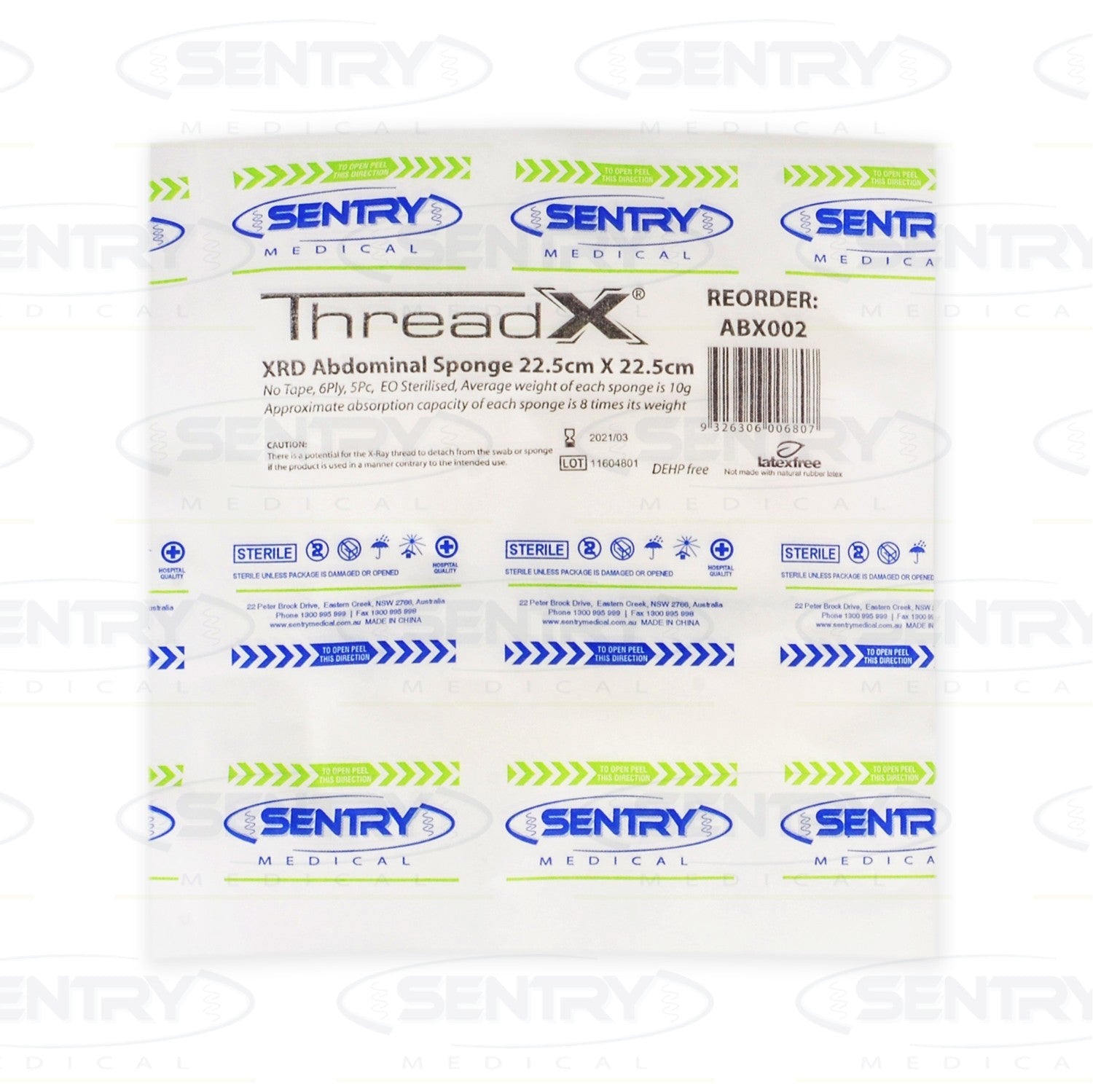 Sentry ThreadX XRD Abdominal Sponge 6ply
