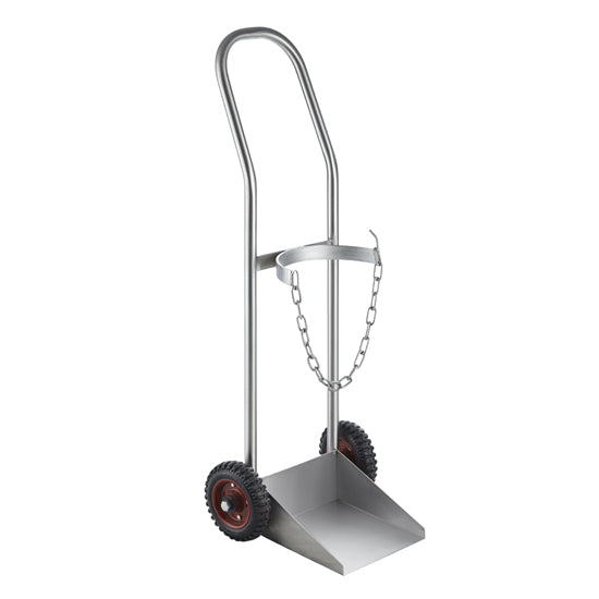 A strong and portable oxygen bottle trolley to suit D size cylinders.
