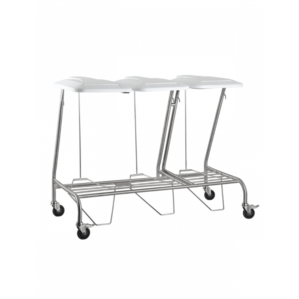 304 Stainless Steel Triple Linen Trolley With Foot Operated Lid