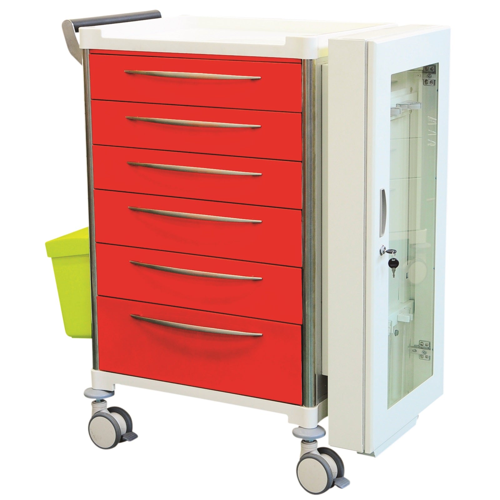 Six drawer difficult airway trolley with extension table, luxurious push handle and all accessories included.