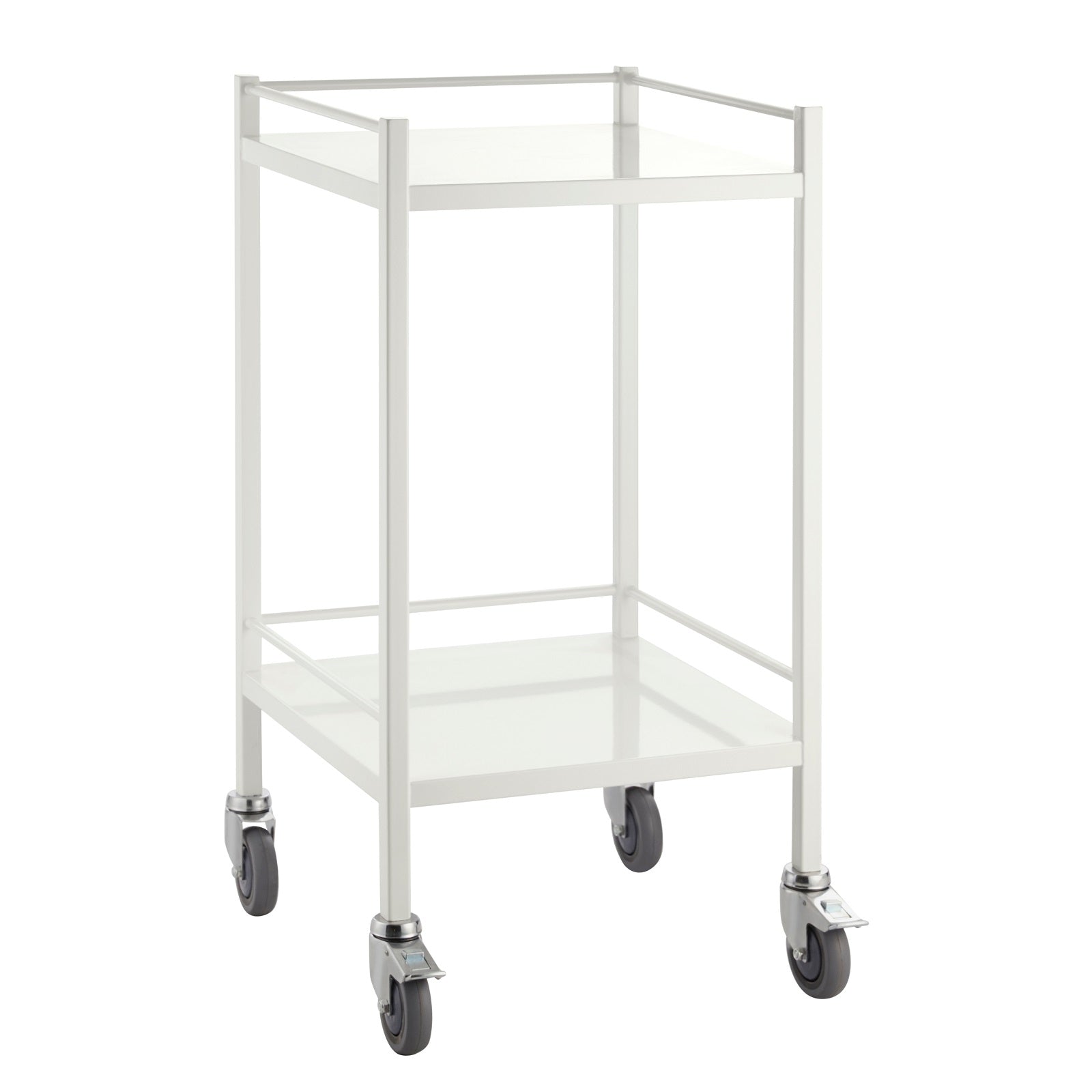 With smooth castors and an outstanding finish our no drawer powder coated trolley is a great alternative to stainless.