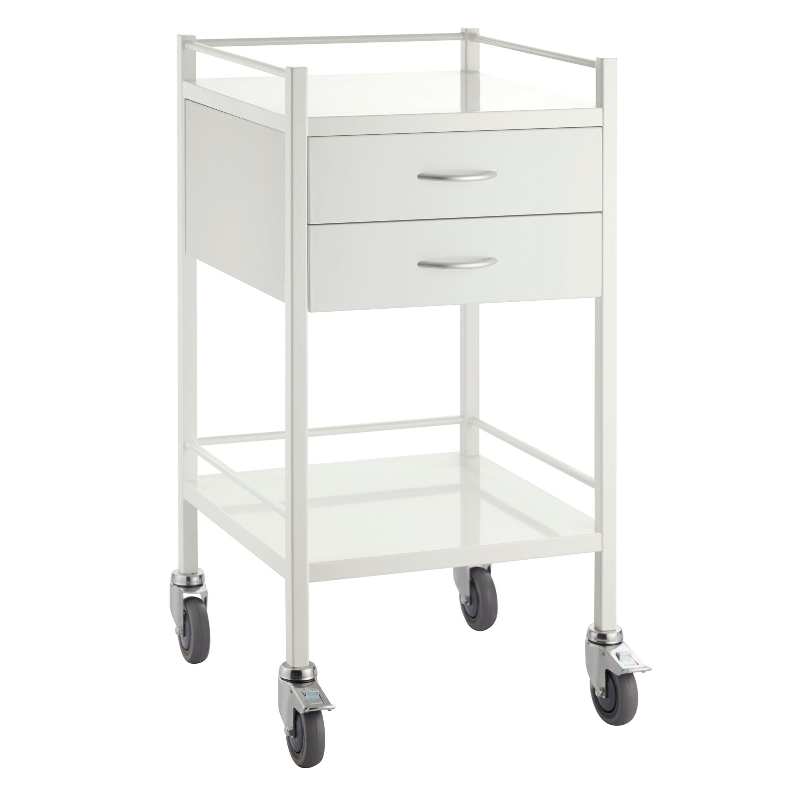 With smooth castors and an outstanding finish our two drawer powder coated trolley is a great alternative to stainless.