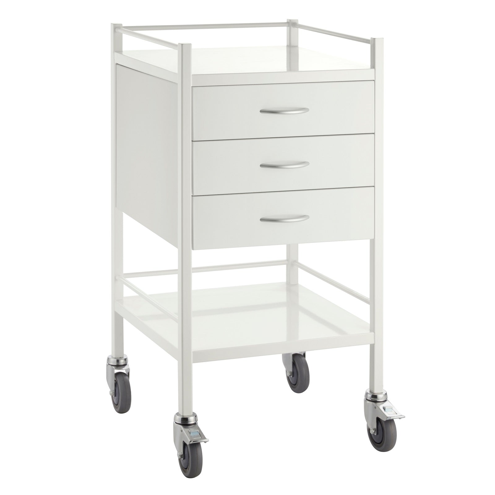 With smooth castors, an outstanding finish our three drawer powder coated trolley is a great alternative to stainless.