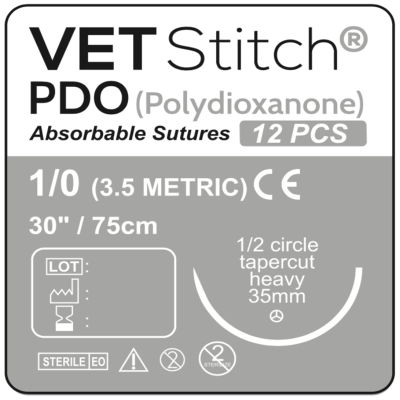 PDO 35mm 1/2 Circle Tapercut Surgical Sutures 75cm (Box of 12) Size 1/0 Australia