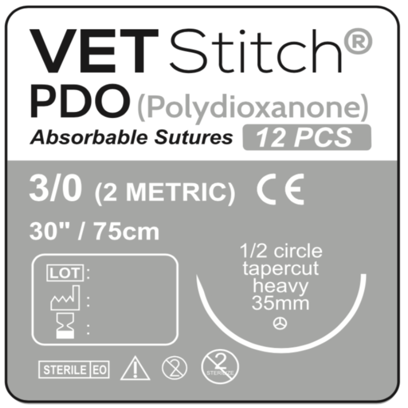 PDO 35mm 1/2 Circle Tapercut Surgical Sutures 75cm (Box of 12) Size 3/0 Australia