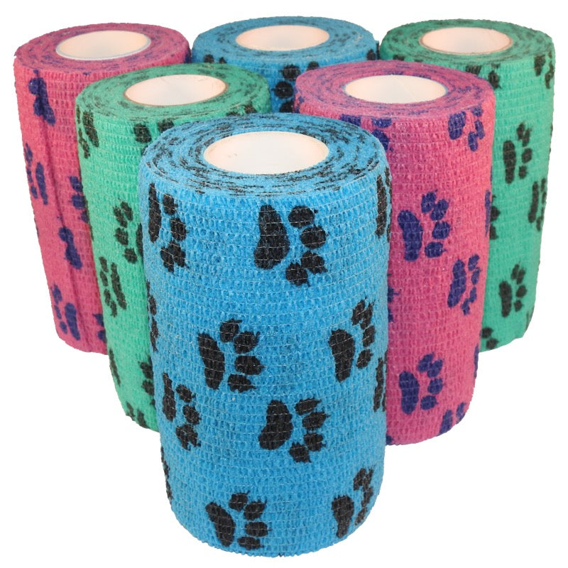 Paw Print Cohesive Veterinary Bandage Tape 10cm x 4.5m (6 Pack) Mixed - Australia