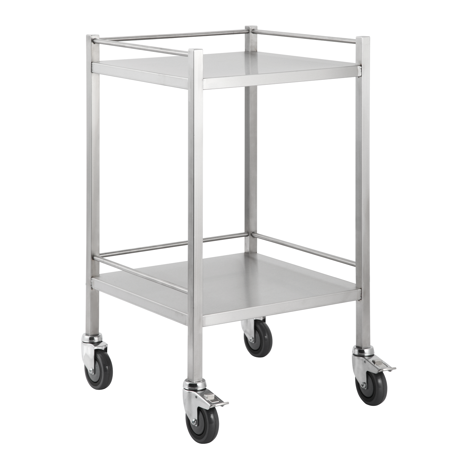 A high grade stainless steel trolley with smooth rolling castors, shelf, rails and an outstanding finish.