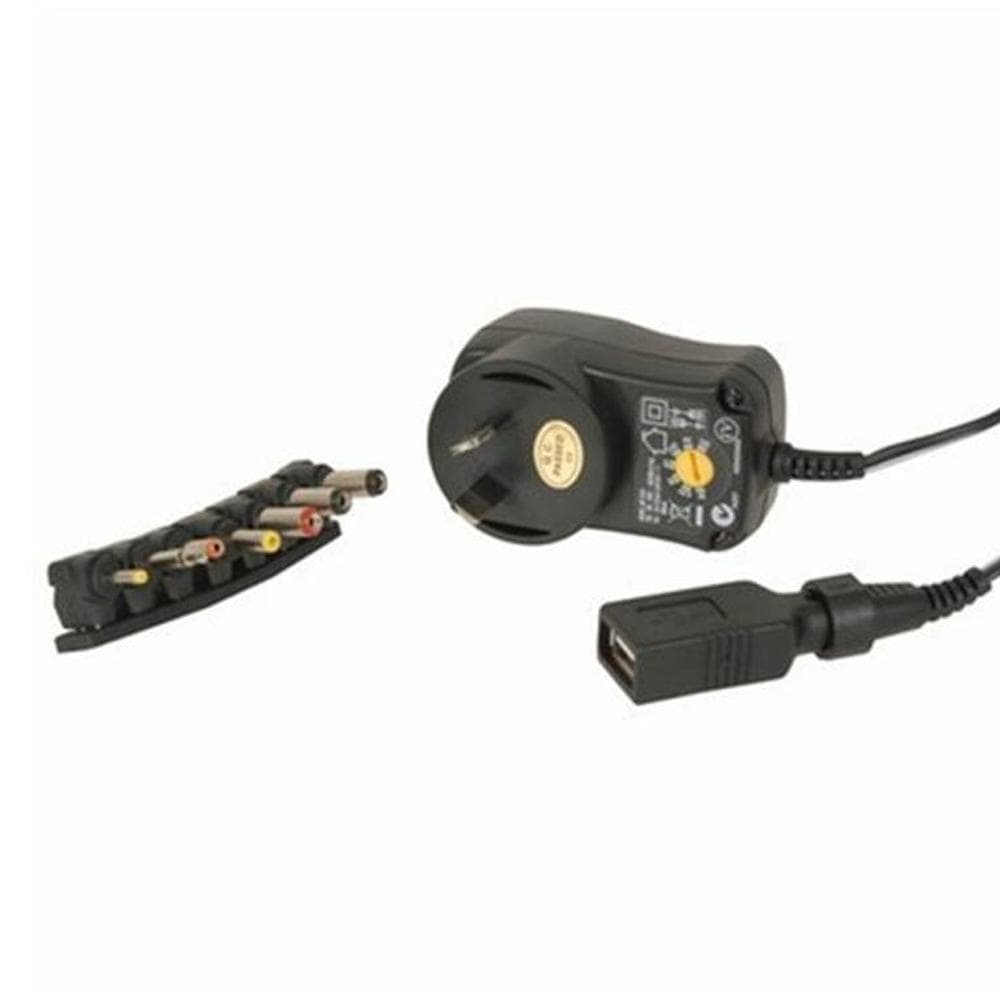 AC Adaptor 3, 4.5, 6, 7.5, 9, 12 Volt 7PLG USB 12W