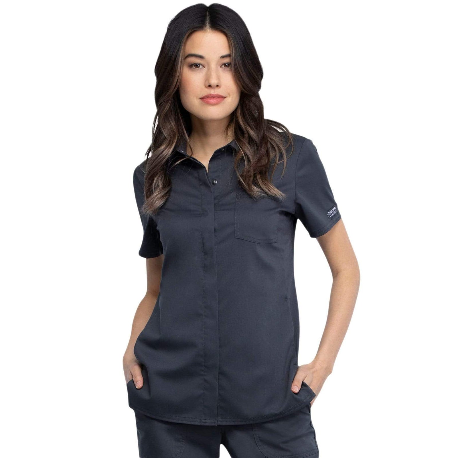 Cherokee Revolution WW669 Scrubs Top Women Pewter