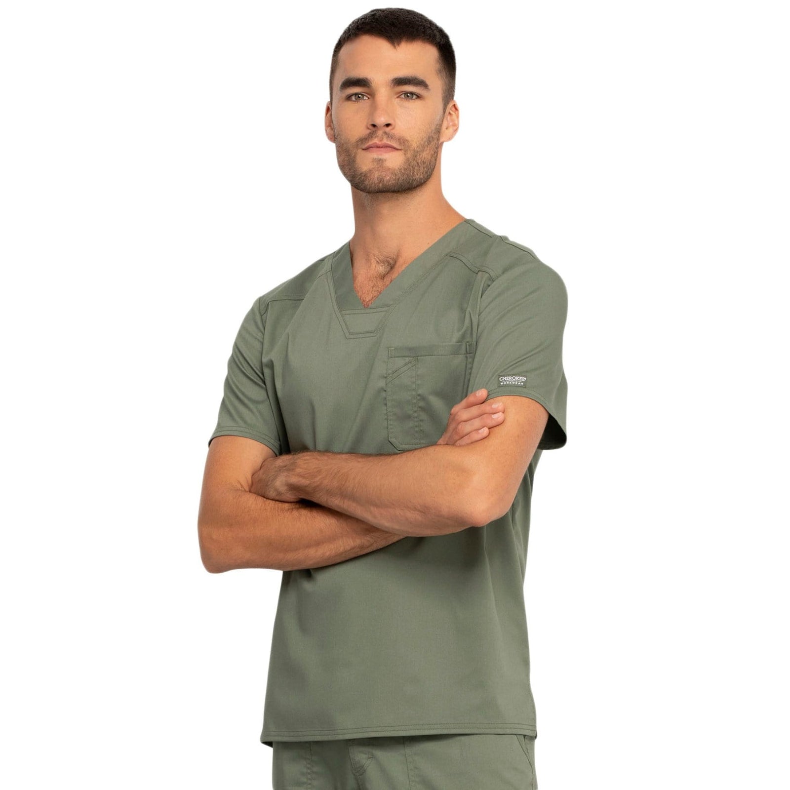 Cherokee Revolution WW690 Scrubs Top Men Olive